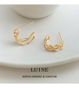 HELN124100282 極簡金屬鏤空寬鏈耳環金色輕奢小眾設計高級感新潮c形耳飾