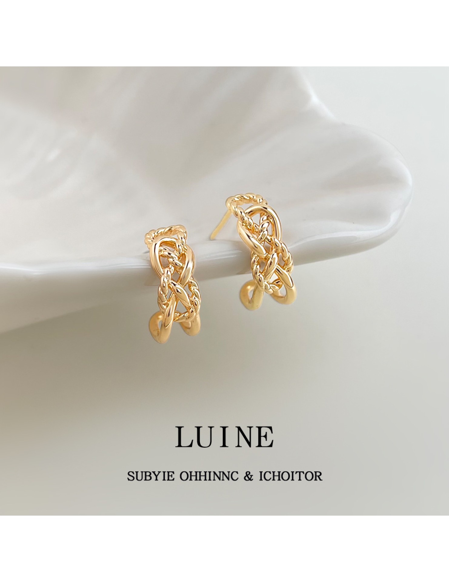 HELN124100282 極簡金屬鏤空寬鏈耳環金色輕奢小眾設計高級感新潮c形耳飾