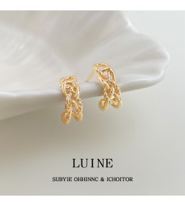 HELN124100282 極簡金屬鏤空寬鏈耳環金色輕奢小眾設計高級感新潮c形耳飾