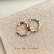 HELN124100285 春天系七彩琺瑯滴釉圓形幾何鍍14K簡約甜美耳扣耳飾新款飾品