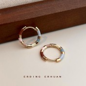 HELN124100285 春天系七彩琺瑯滴釉圓形幾何鍍14K簡約甜美耳扣耳飾新款飾品