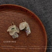 HELN124100286 925銀針鍍14K輕薄柔紗花朵亞克力耳環耳釘女復古森系耳飾