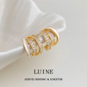 HELN124100294 時尚高級感線條925銀針微鑲鋯石滴釉白色圓形幾何耳飾 耳環女