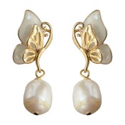HELN124100296 淡水珍珠法式優雅蝴蝶手作設計感小巧通勤輕奢風耳環飾品