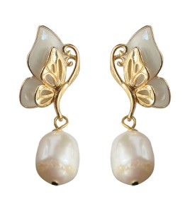 HELN124100296 淡水珍珠法式優雅蝴蝶手作設計感小巧通勤輕奢風耳環飾品