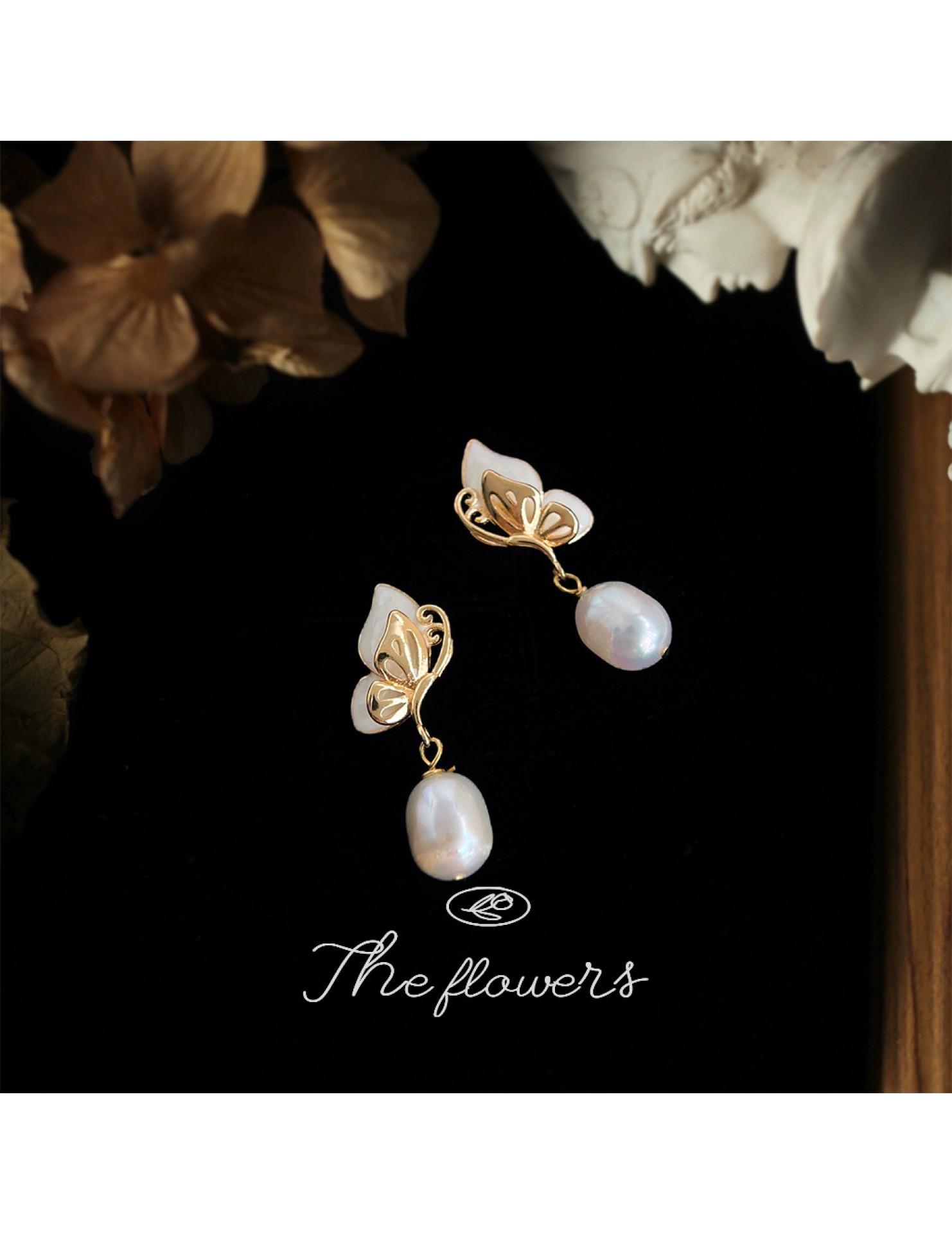 HELN124100296 淡水珍珠法式優雅蝴蝶手作設計感小巧通勤輕奢風耳環飾品