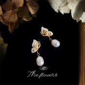 HELN124100296 淡水珍珠法式優雅蝴蝶手作設計感小巧通勤輕奢風耳環飾品