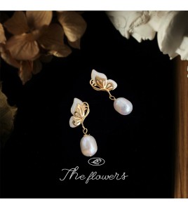 HELN124100296 淡水珍珠法式優雅蝴蝶手作設計感小巧通勤輕奢風耳環飾品