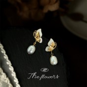 HELN124100296 淡水珍珠法式優雅蝴蝶手作設計感小巧通勤輕奢風耳環飾品