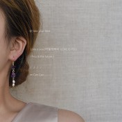 HELN124100298 [浪漫薰衣草]紫碎石淡水珍珠耳環 韓國時尚設計手作氣質長款耳飾
