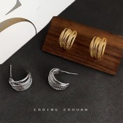 HELN124100308 銅光面電鍍14K線條幾何高級感簡約百搭耳環