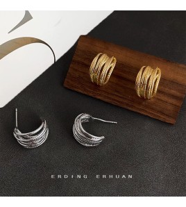 HELN124100308 銅光面電鍍14K線條幾何高級感簡約百搭耳環