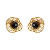 HELN124100314 美拉德風文藝復古虎眼石天然石秋冬爆款新款幾何鏤空花朵耳飾耳環