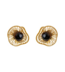 HELN124100314 美拉德風文藝復古虎眼石天然石秋冬爆款新款幾何鏤空花朵耳飾耳環