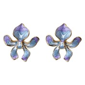 HELN124100318 鳶尾花系列手工彩繪琺瑯滴釉漸變色清新甜美耳飾s925銀針耳環