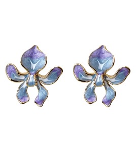 HELN124100318 鳶尾花系列手工彩繪琺瑯滴釉漸變色清新甜美耳飾s925銀針耳環