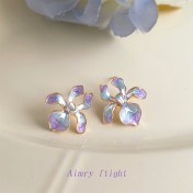 HELN124100318 鳶尾花系列手工彩繪琺瑯滴釉漸變色清新甜美耳飾s925銀針耳環