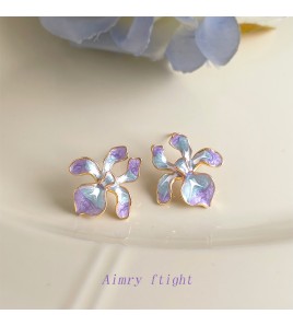 HELN124100318 鳶尾花系列手工彩繪琺瑯滴釉漸變色清新甜美耳飾s925銀針耳環