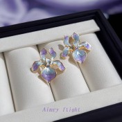 HELN124100318 鳶尾花系列手工彩繪琺瑯滴釉漸變色清新甜美耳飾s925銀針耳環