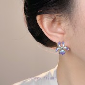 HELN124100318 鳶尾花系列手工彩繪琺瑯滴釉漸變色清新甜美耳飾s925銀針耳環