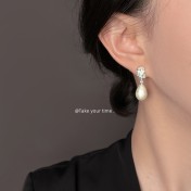 HELN124100321 法式肌理紋雪花珍珠水滴925銀針耳環氣質高級感 輕奢風耳飾女