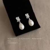 HELN124100321 法式肌理紋雪花珍珠水滴925銀針耳環氣質高級感 輕奢風耳飾女