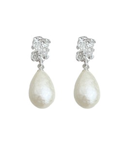 HELN124100321 法式肌理紋雪花珍珠水滴925銀針耳環氣質高級感 輕奢風耳飾女