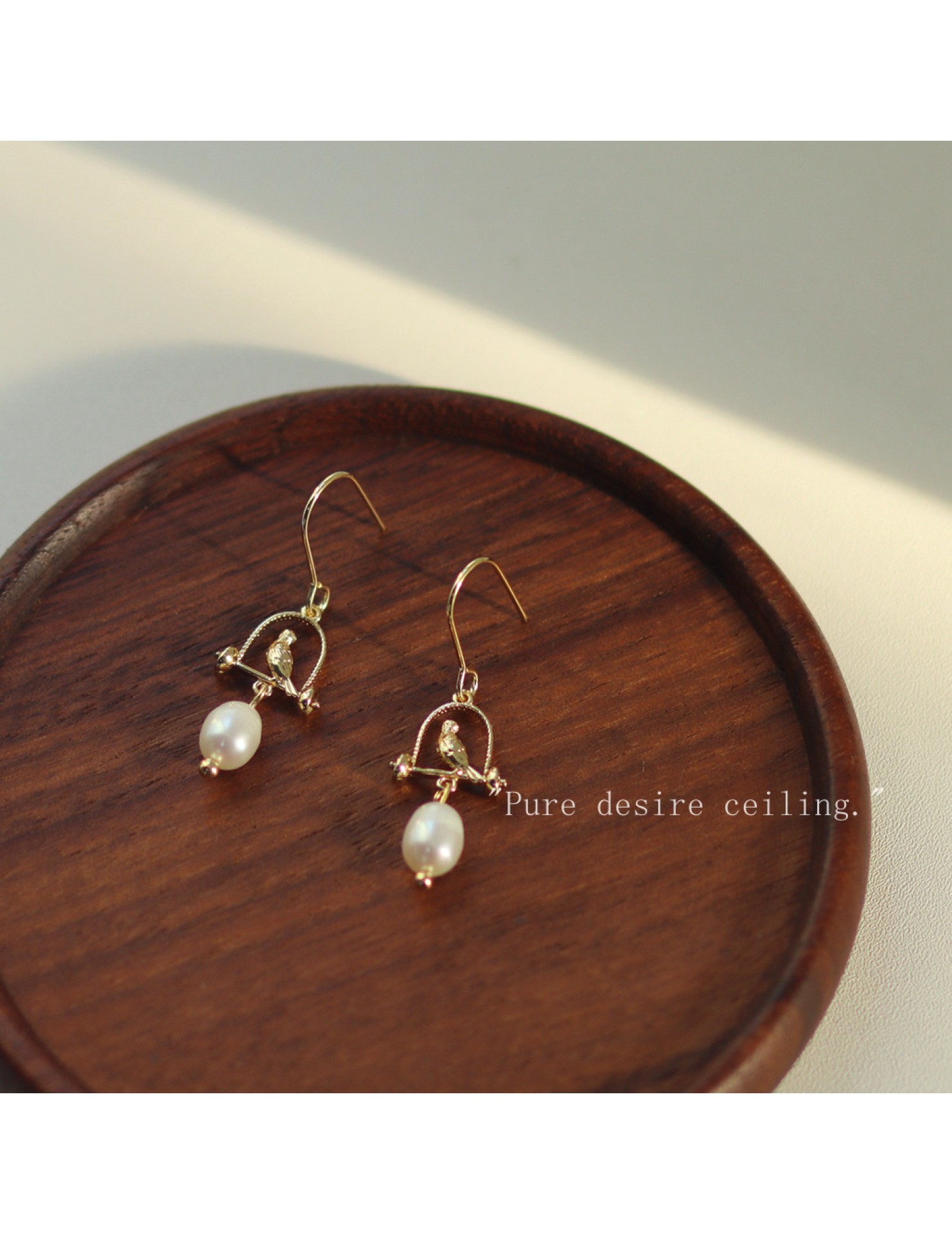 HELN124100323 籠中鳥~法式復古淡水珍珠小鳥耳環女宮廷風手作簡約氣質