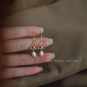 HELN124100323 籠中鳥~法式復古淡水珍珠小鳥耳環女宮廷風手作簡約氣質