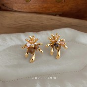 HELN124100324 美拉德風虎眼石煙花耳環輕奢風高級感復古法式手工小眾耳飾女