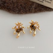 HELN124100324 美拉德風虎眼石煙花耳環輕奢風高級感復古法式手工小眾耳飾女