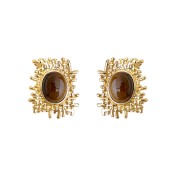 HELN124100326 美拉德風虎眼石天然石設計師款不規則網狀秋冬新款耳環女