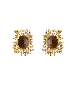 HELN124100326 美拉德風虎眼石天然石設計師款不規則網狀秋冬新款耳環女