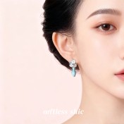 HELN124100329 優雅唯美個性花瓶925銀針琺瑯滴釉漸變色清冷感 耳環