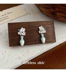 HELN124100329 優雅唯美個性花瓶925銀針琺瑯滴釉漸變色清冷感 耳環