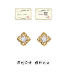 HELN124100332 桂花系列~鑲嵌鋯石時尚高級感小眾設計師925銀針桂花幾何耳釘耳飾