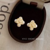 HELN124100333 鳶尾花微鑲鋯石925銀針鍍14K保色電鍍時尚高級感耳釘