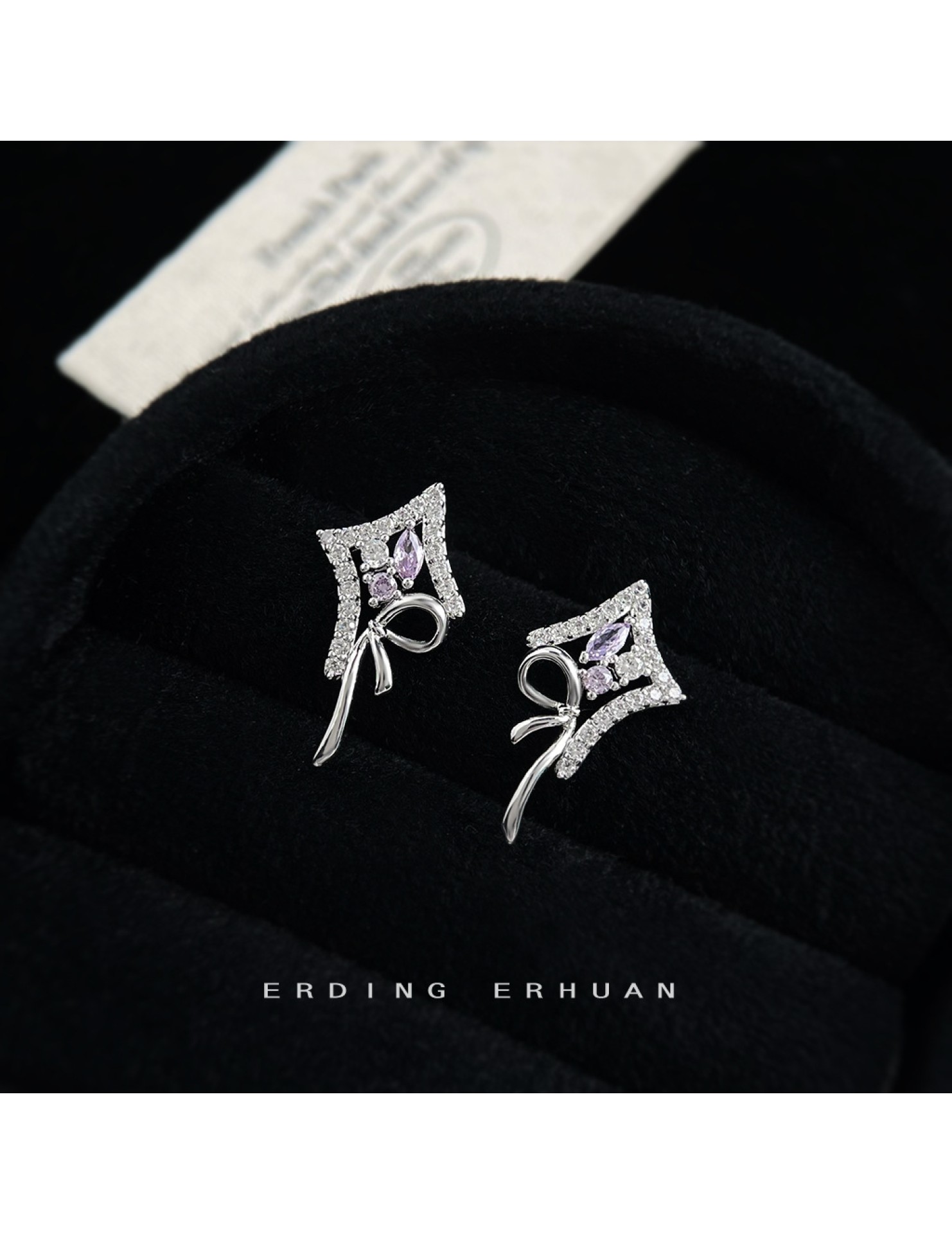 HELN124100335 設計芒星蝴蝶結微鑲鋯石925銀針時尚優雅甜美耳釘 耳飾女