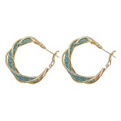 HELN124100336 時尚高級感海藍寶色鋯石水晶圓圈幾何麻花銀針夸張大耳環