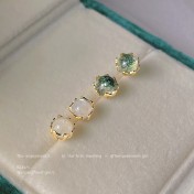 HELN124100338 【天然石】~925銀針鍍14K迷你版閃光 綠幽靈耳釘小巧氣質