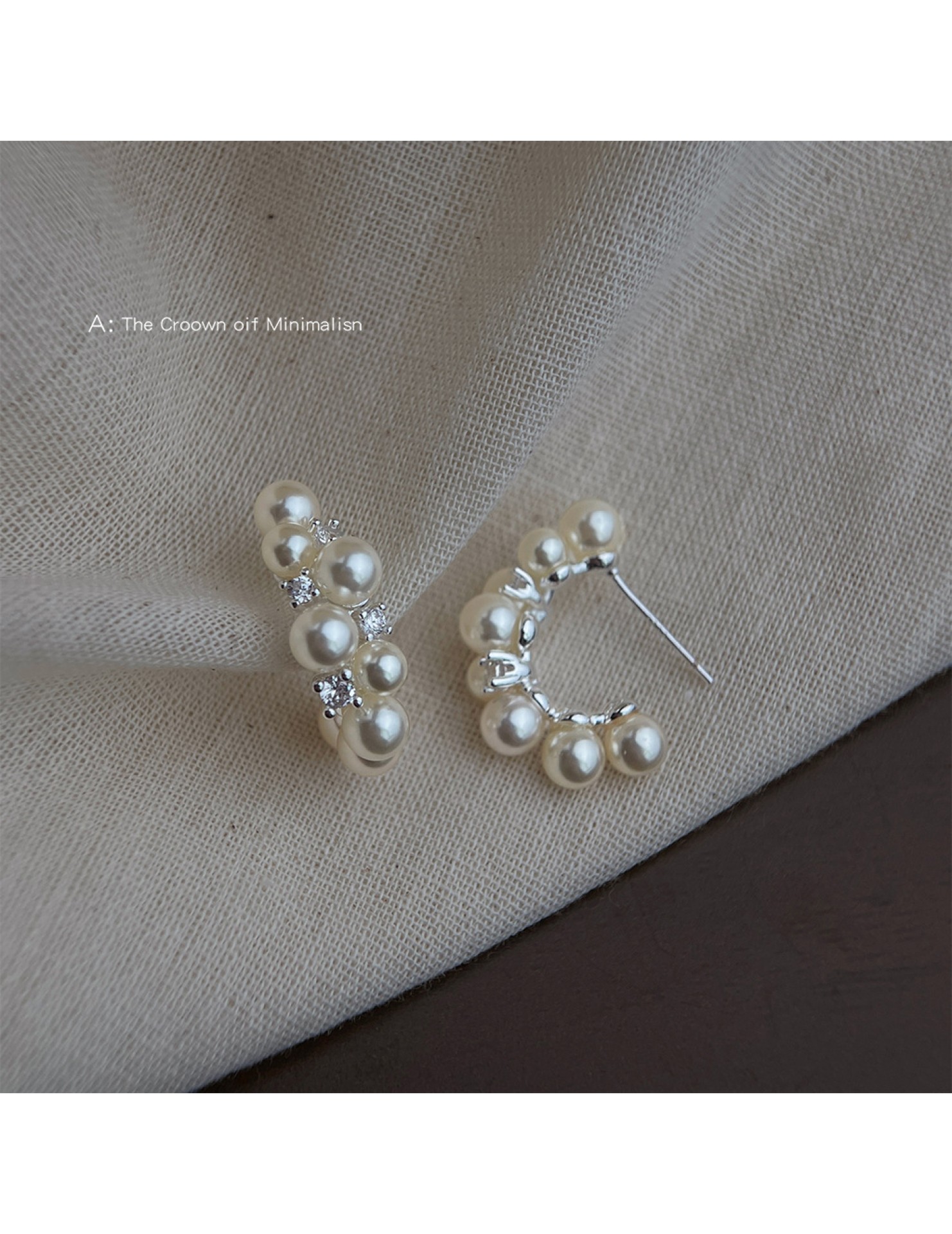 HELN124100339 超仙美輕奢風氣質優雅微鑲鋯石925銀針珍珠耳環 時尚通勤新款耳飾