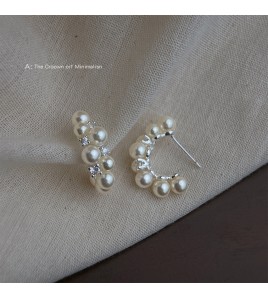 HELN124100339 超仙美輕奢風氣質優雅微鑲鋯石925銀針珍珠耳環 時尚通勤新款耳飾