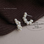 HELN124100339 超仙美輕奢風氣質優雅微鑲鋯石925銀針珍珠耳環 時尚通勤新款耳飾