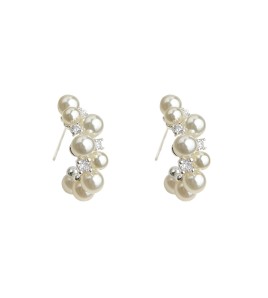 HELN124100339 超仙美輕奢風氣質優雅微鑲鋯石925銀針珍珠耳環 時尚通勤新款耳飾