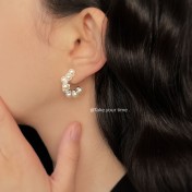 HELN124100339 超仙美輕奢風氣質優雅微鑲鋯石925銀針珍珠耳環 時尚通勤新款耳飾