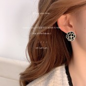 HELN124100340 山茶花高級感2023新款夸張925銀針鍍14K滴油花朵耳釘氣質耳飾耳環