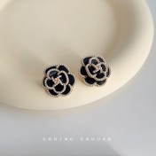 HELN124100340 山茶花高級感2023新款夸張925銀針鍍14K滴油花朵耳釘氣質耳飾耳環