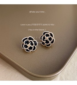 HELN124100340 山茶花高級感2023新款夸張925銀針鍍14K滴油花朵耳釘氣質耳飾耳環