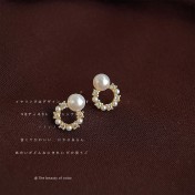 HELN124100341 微鑲鋯石迷你版簡約圓形幾何銀針鍍14K小耳釘氣質百搭清新耳飾女