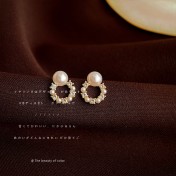 HELN124100341 微鑲鋯石迷你版簡約圓形幾何銀針鍍14K小耳釘氣質百搭清新耳飾女